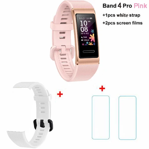 Pink x White x Film Смарт-браслет huawei Band 4 Pro gps, металлическая рамка, цветной сенсорный экран, датчик пульса для плавания с кислородом, браслет для сна - Цвет: Pink x White x Film