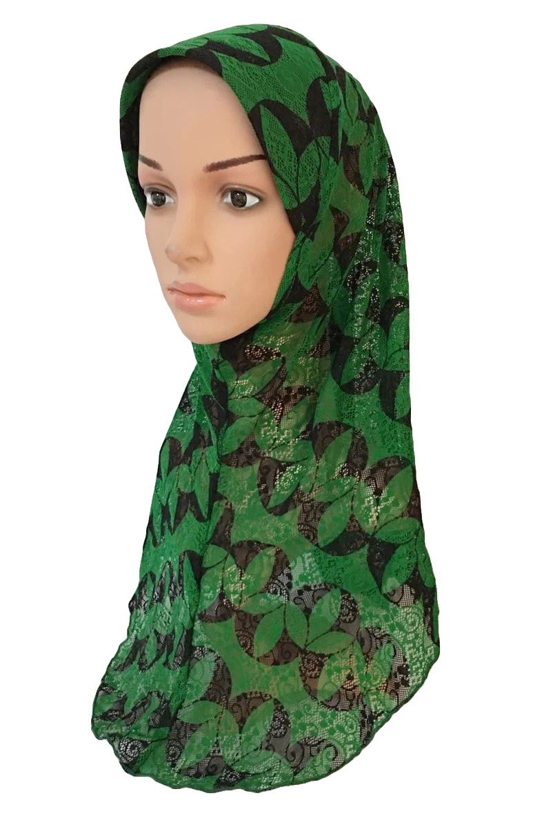 Мусульманский женский хиджаб цветочный шарф цельная шаль мусульманская Амира Арабская шапка обертывание шапки Рамадан тюрбан головной убор полное покрытие банданы Новинка - Цвет: Black Green