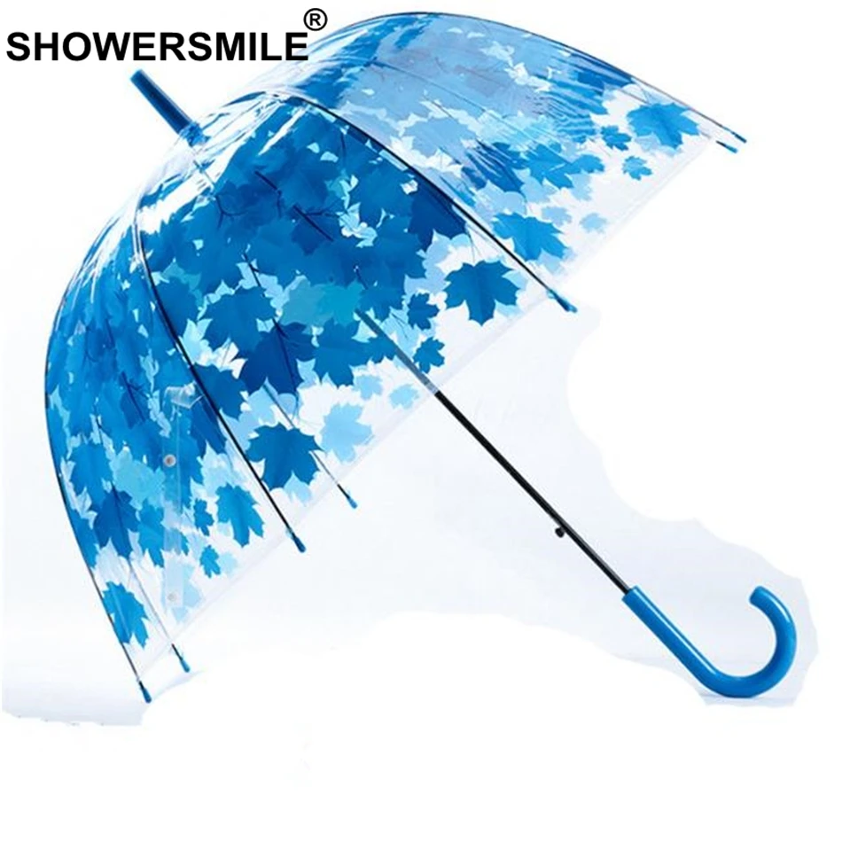 Tanie SHOWERSMILE żółte liście parasol przezroczysty grzyb panie Apollo długi uchwyt Parapluie przezroczysty parasol przeciwdeszczowy