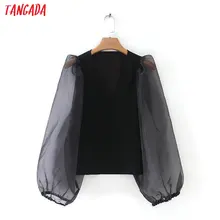 Tangada Женская эластичная черная блузка короткий стиль модные леггинсы с принтом рубашки с длинными рукавами женские шикарные топы XZH152