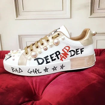 

Genuine Leather Woman Sneakers Luxury Preal Women Lace-up Fashion Printed Female Sneakers New Leisure Women Sneaker Footwear