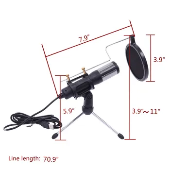 

USB Microphone Tripod Stand Set for Game Chat Studio Professional Portable Desktop Condenser Microphone Stand Holder Tripod Set