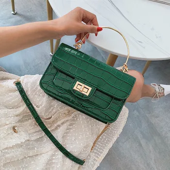 

Stone Pattern Mini Chain PU Leather Crossbody Bags For Women 2019 Lock Messenger Shoulder Bag Lady Handbags Metal Handle Tote