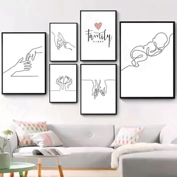 

Wall Art Family Quotes Canvas Painting Abstract Line Art Parent-Child Pictures Modern Poster Home Decoration Living Room Bedroom