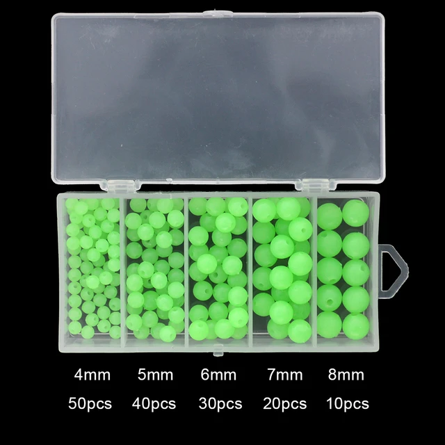 Luminous Fishing Beads 150pcs Assorted Soft Rubber Glow Fluorescent Green Fishing  Beads Diameter 4mm 5mm 6mm