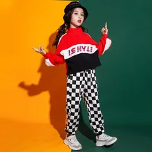 Детская одежда в стиле хип-хоп короткий свитер с высокой горловиной, рубашка Топ, укороченные повседневные штаны для бега для девочек, костюм для джазовых танцев уличная одежда