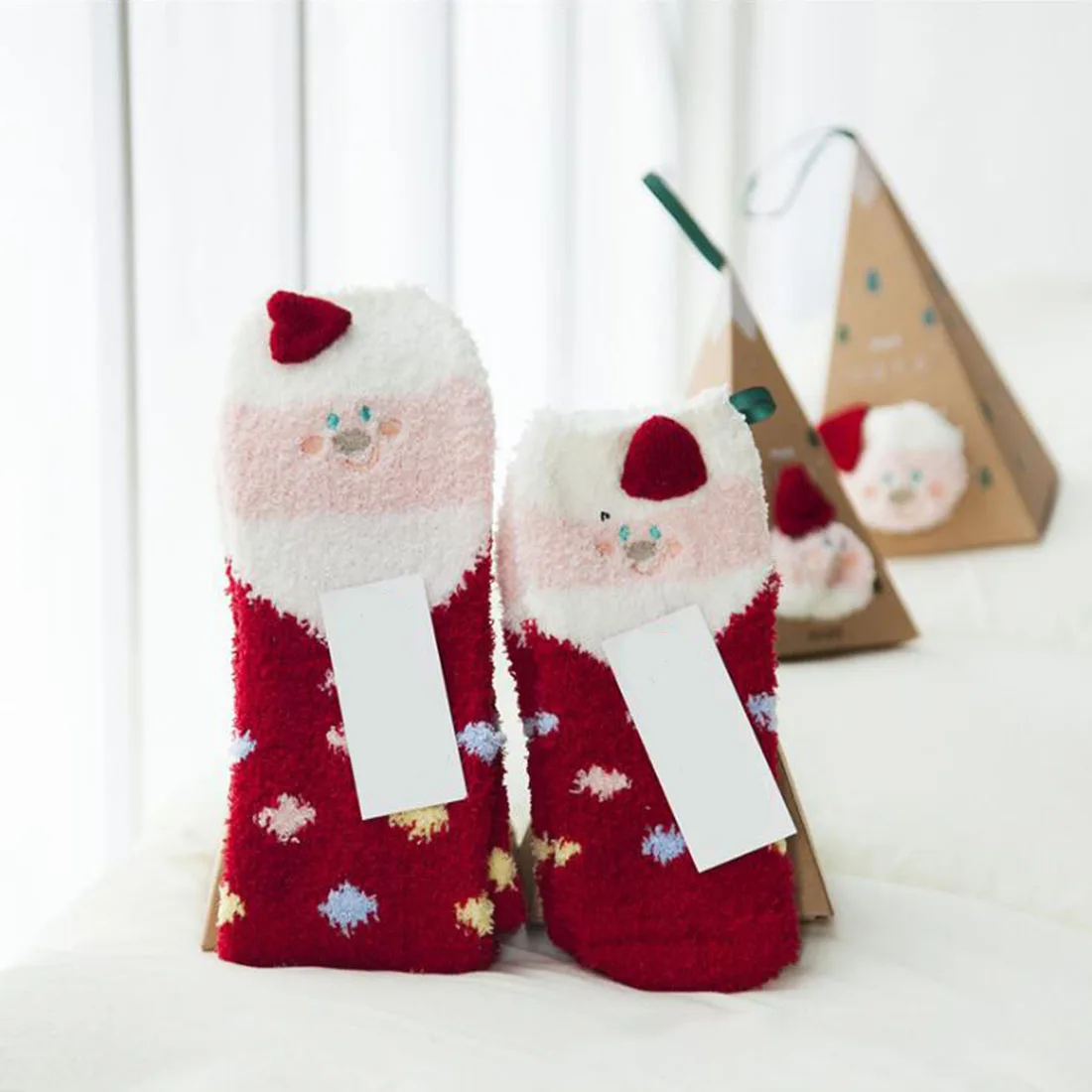 Santa Claus Милые Рождественские Носки с рисунком оленя в виде животных, подарок, объемные пушистые коралловые бархатные толстые теплые зимние носки для женщин, подарок на год, носки с коробкой - Цвет: Santa Claus