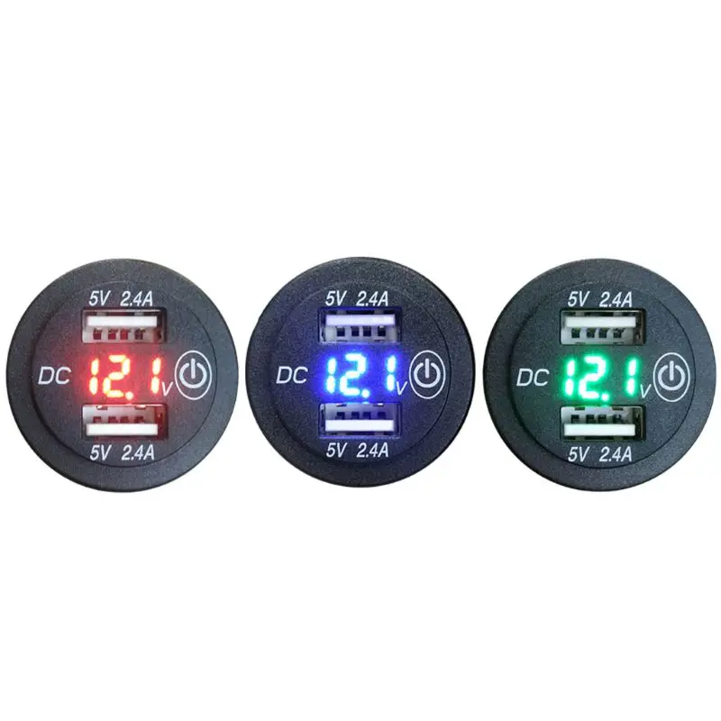 Free shipping Car 2.4A USB Charger Voltmeter Touch Switch For Boat Marine SUV Truck Motorcycle