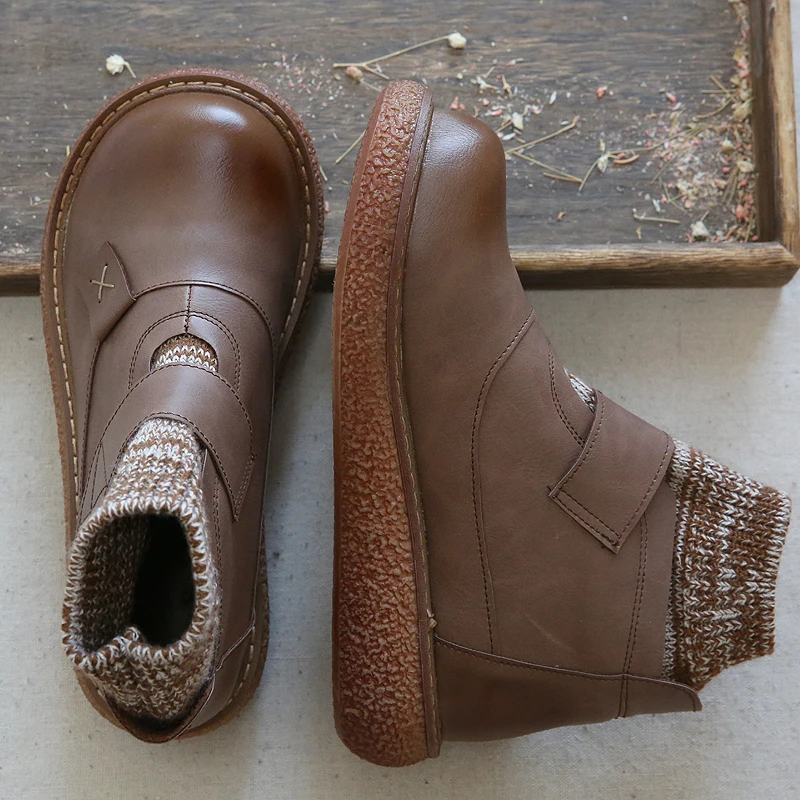 

JNNGRIOR Ankle Boots Brogue Genuine Leather Winter Woman Shoes Quality Leather High Heel Platform Boots Ladies Casual Doll Shoes