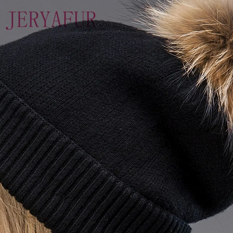 heisser Die wolle gestrickte hut frhuhling herbst und winter warme earmuff frau cappe mit Fuchs pelz Pompom auf die top zwei
