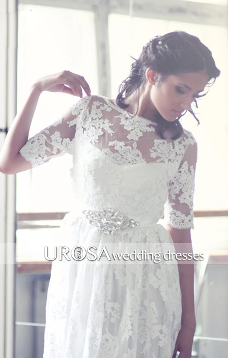 vestido de noiva casamento короткое Кружевное Свадебное платье горячая Распродажа sweetangel рукава Кристальные повседневные свадебные платья