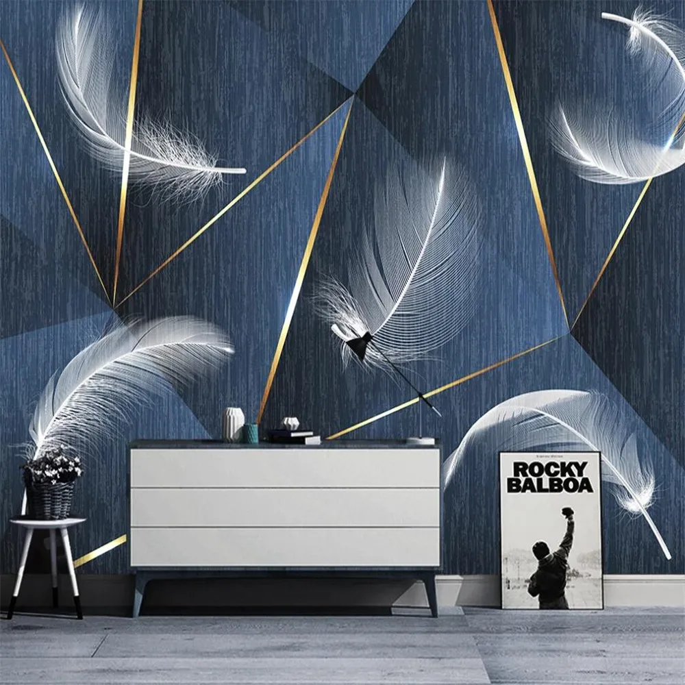 

Milofi Custom 3D Wallpaper Mural Falling Feather Geometric Embossed Simple Background Wall Decoration Painting Wallpaper