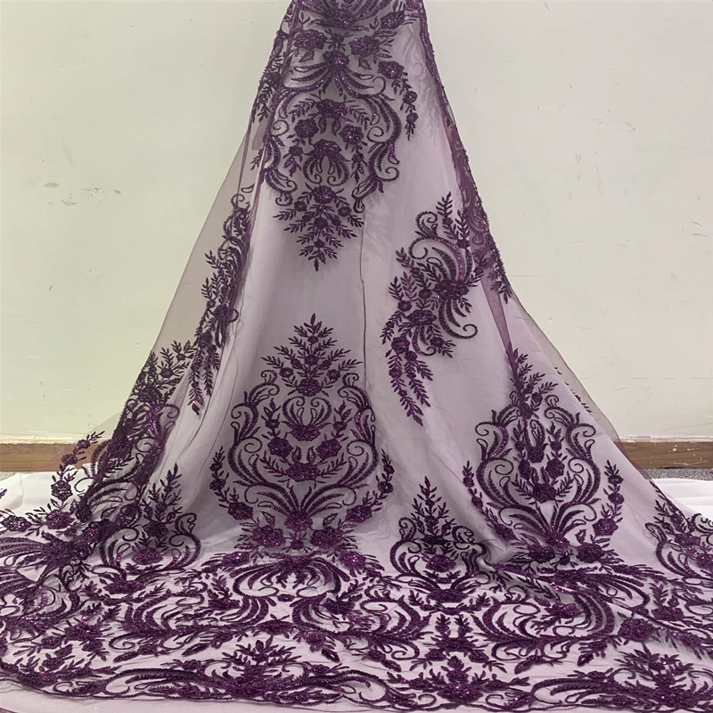 

Latest African Lace Fabric 2019 High Quality Swiss Voile Lace Embroidery Mesh Beaded Nigerian Lace Fabrics Material For Sewing
