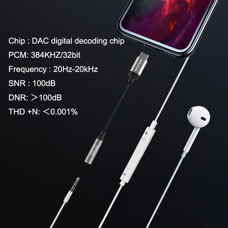 NILLKIN HIFI DAC Earphone Amplifier Type C to 3 5mm audio adapter amplifier lossless 32bit 384K For Samsung For iPhone OnePlus