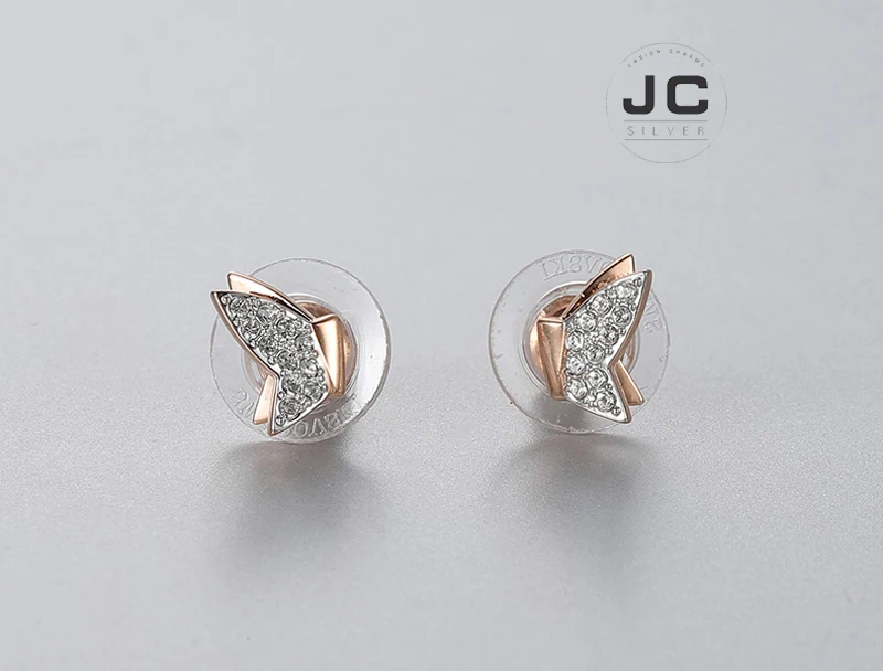 

New Fashion Charms Silver 925 Original Copy Jewelry,SWAN Crystal Butterfly Stud Earrings in Rose Gold For Women With Logo Gift