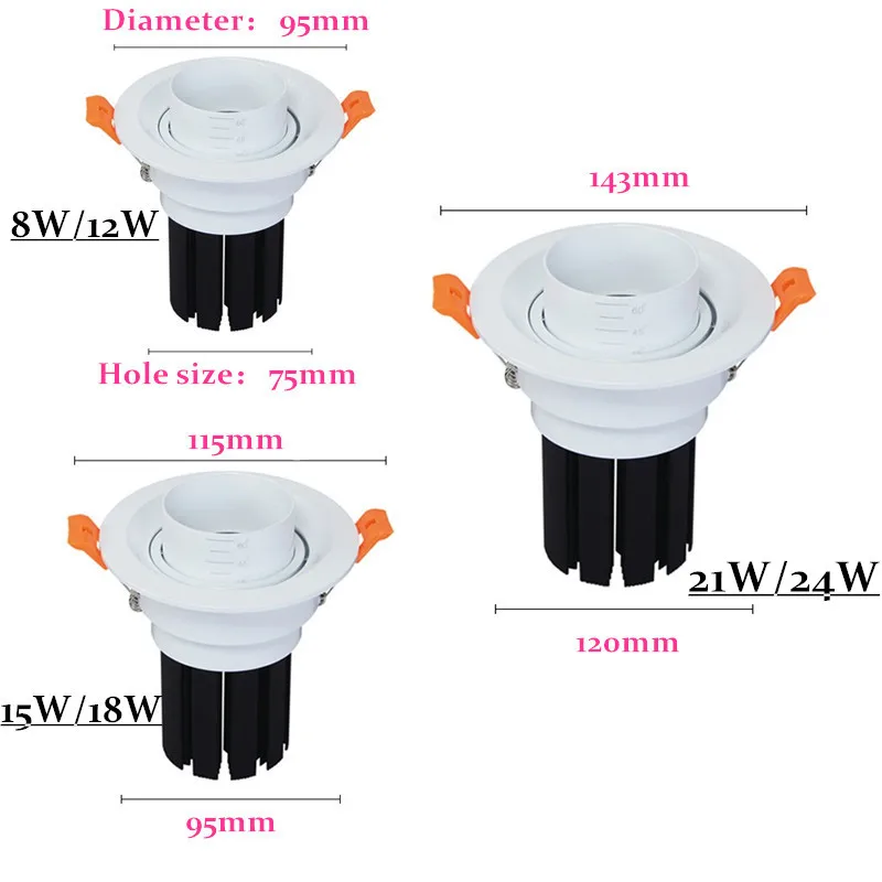Dimmable LED Embedded Zoom 15-60 degrees COB Downlights 8W 12W 15W 18W21W24W Ceiling Lamp Spot Lights AC110-220V Indoor lighting
