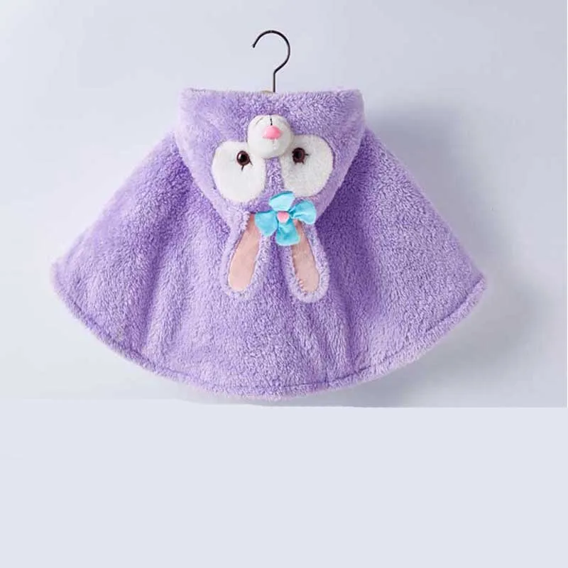 Осенне-зимний плащ для малышей; детский короткий плюшевый плотный ветрозащитный плащ с капюшоном для девочек; розовый, фиолетовый, серый плащ - Цвет: purple