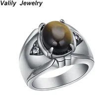 Valily, мужское панк, Винтажное кольцо с тигровым глазом, лежа, установочная полоса, нержавеющая сталь, палец, кольца, ювелирные изделия для женщин и мужчин
