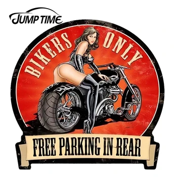 

JumpTime 13cm x 12.7cm Car Styling Sexy Pin Up Girl Bikers Only Parking Vintage Sign JDM Window Decal 3D Car Sticker Accessories
