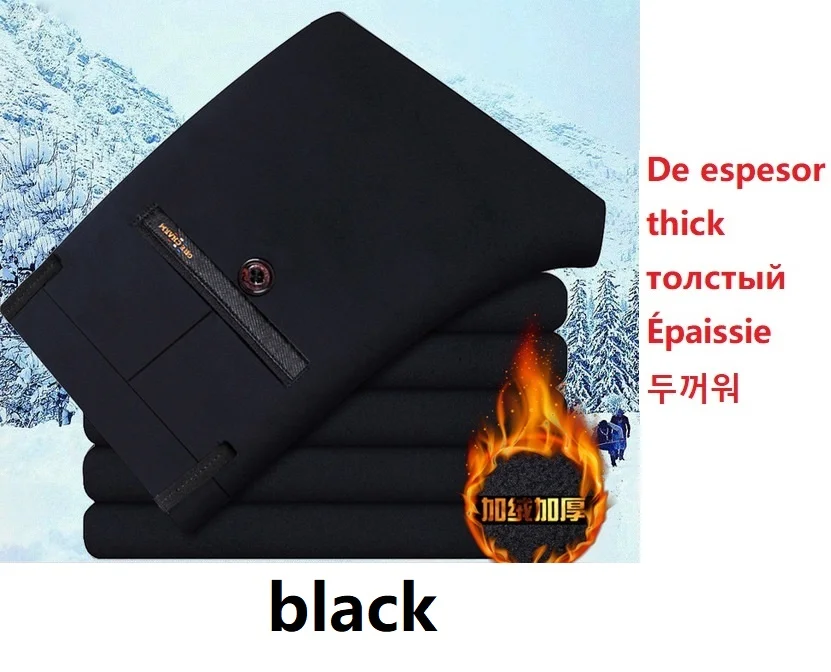 winter business men office simple suit pants warm Straight pants fleece thick formal Trousers plus size 8XL 9XL 10XL pants 52 - Цвет: fleece black
