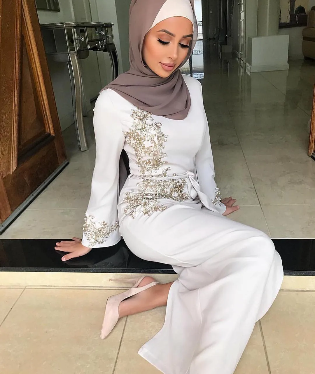 Dubai Arab Islamic Clothing Women Muslim Dress beading Floral Printed Lace-up slim Maxi Abaya Dresses Kaftan Islam Costume femme