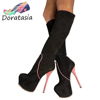 

DORATASIA Elegant Unique Knee High Shoes Concise Autumn Platform Boots Women Fashion Party Extrem High Heels Boots