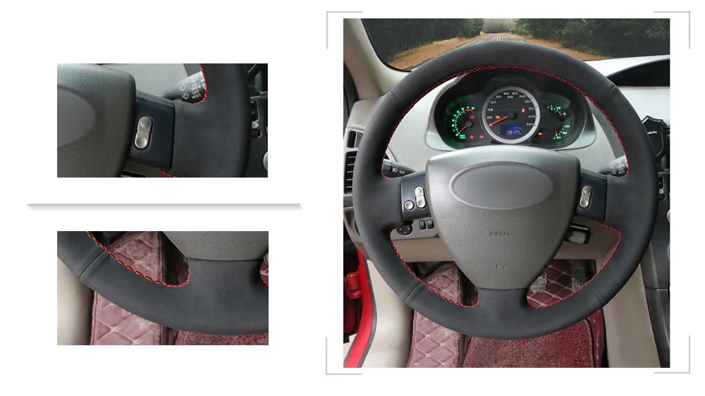 Черная замша DIY ручной шитье чехол рулевого колеса автомобиля для Chery A3 2008-2010 старый A3