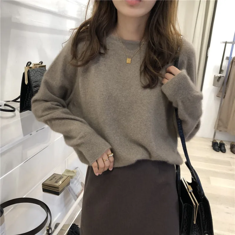 

Woollen Sweater Women's 100 Pure Wool New Style Spring And Autumn Crew Neck Solid Color Loose-Fit Pullover Online Celebrity-Lazi