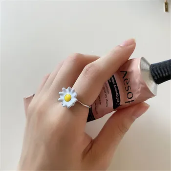 

RUIYI Real 925 Sterling Silver Minimalist Cute Sweet Daisy Drop glaze Rings For Women Korean Girls Fashion Personalized Rings