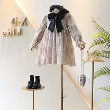 Весна, Новое поступление, модное кружевное платье принцессы с бантом для девочек, детское праздничное платье, платье принцессы