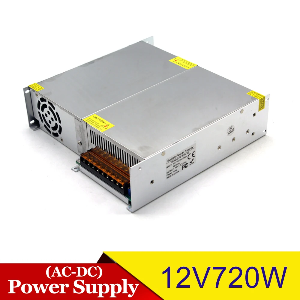 Источник питания DC12V 60A 720 Вт Светодиодный драйвер AC110V 220 В до 12 вольт адаптер питания свет трансформатор для светодиодных лент освещение CCTV
