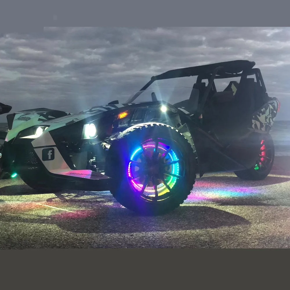 

Dream Color Changing 4PC Auto Chase 15" Hub Cap Auto Wheel Light Kit w bluetooth Control