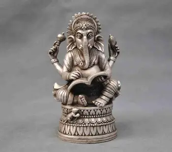 

Copper Statue China Silver Bronze Buddhism Elephant Ganesha God of Wealth Statue
