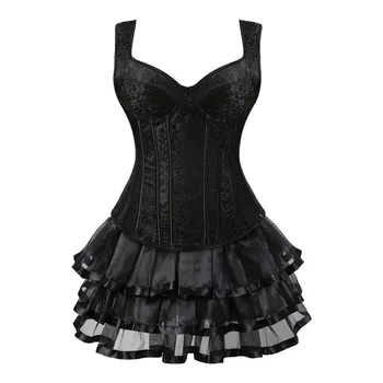 

Hot Gothic Strap Corsets Dress with Skirt Halloween Costumes Sexy Overbust Lace up Bustier Corset Skirt Corset Plus Size S-6XL
