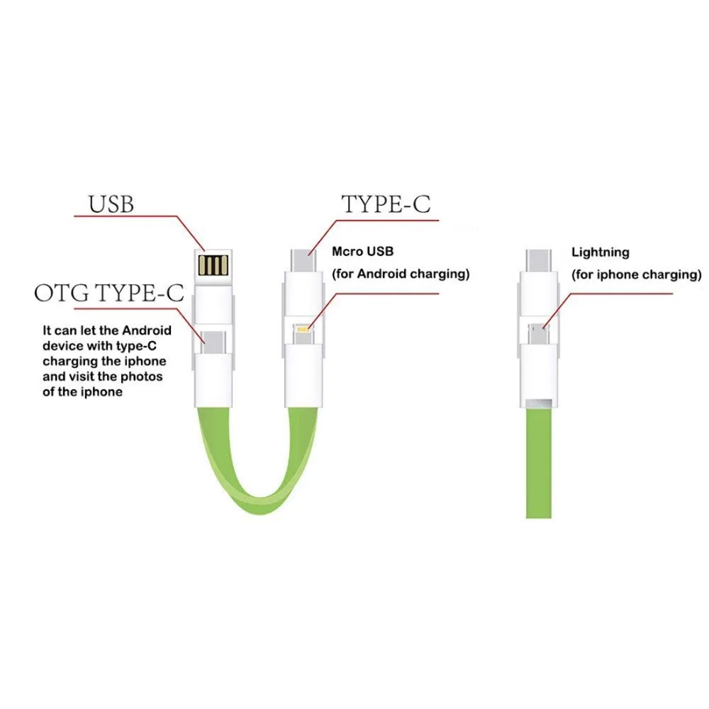 USB кабель для передачи данных/зарядного устройства 4 в 1 USB на 2 x USB-C/type-C+ 8Pin+ Micro USB Магнитный зарядный и кабель для передачи данных с брелком