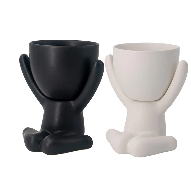 2 Pack Ceramic Succulent Plant Pot Human Shaped Small Flower Pots Mini Planters for Desktop Usage Home Decoration White + | Дом и сад