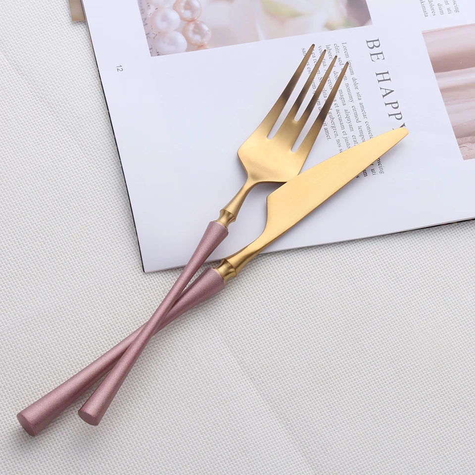 Pink Gold Cutlery Set Housewife 304 Stainless Steel Fork Dining Tea Spoon Table Knife Set Cutlery Set Knives Forks and Spoons