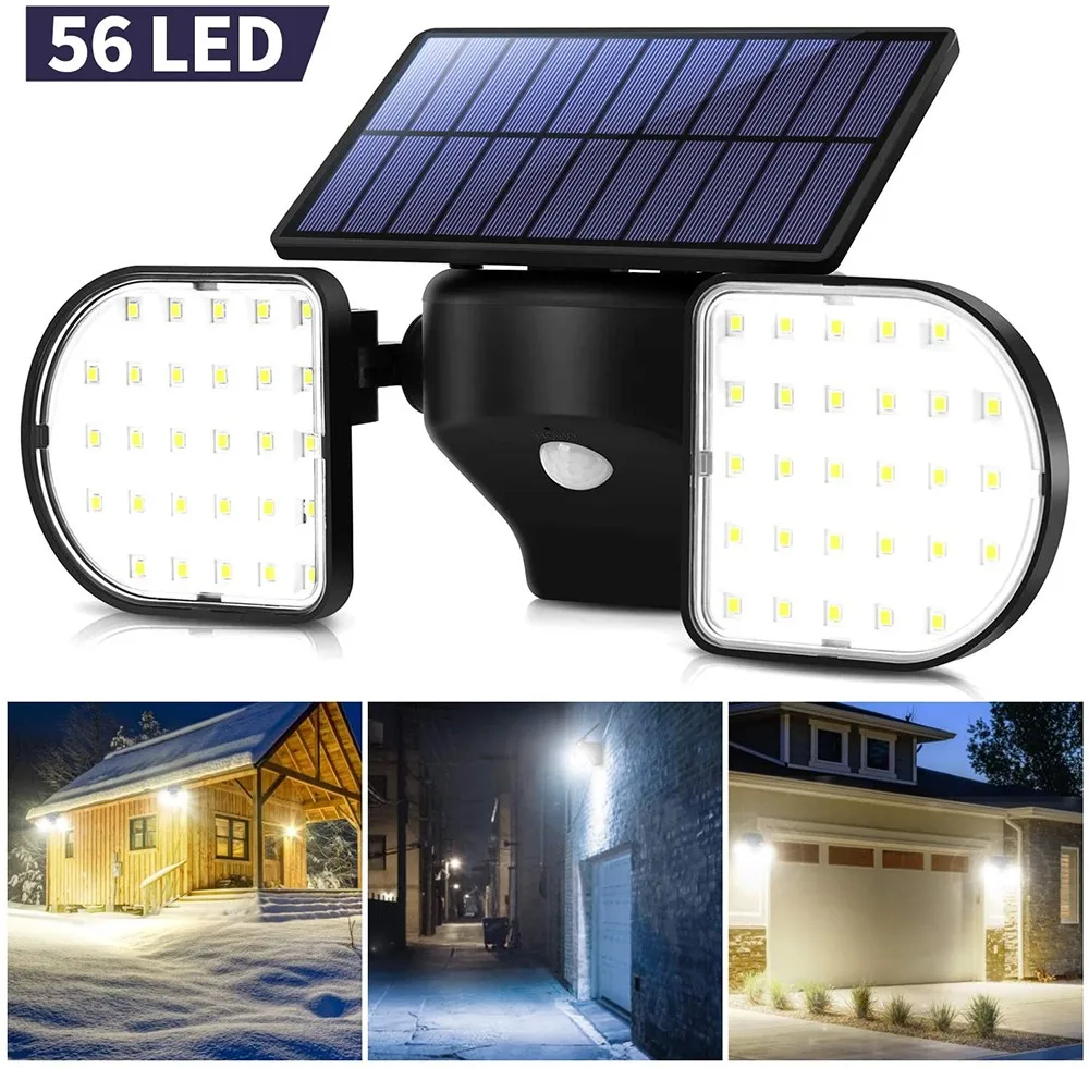 

Outdoor Solar Motion Sensor Light with Dual Head Spotlights 56 LED Waterproof 360-Degree Rotatable Solar Security Light for Yard