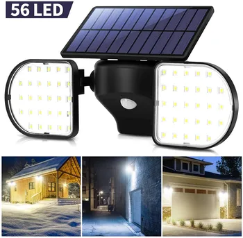 

Outdoor Solar Motion Sensor Light with Dual Head Spotlights 56 LED Waterproof 360-Degree Rotatable Solar Security Light for Yard