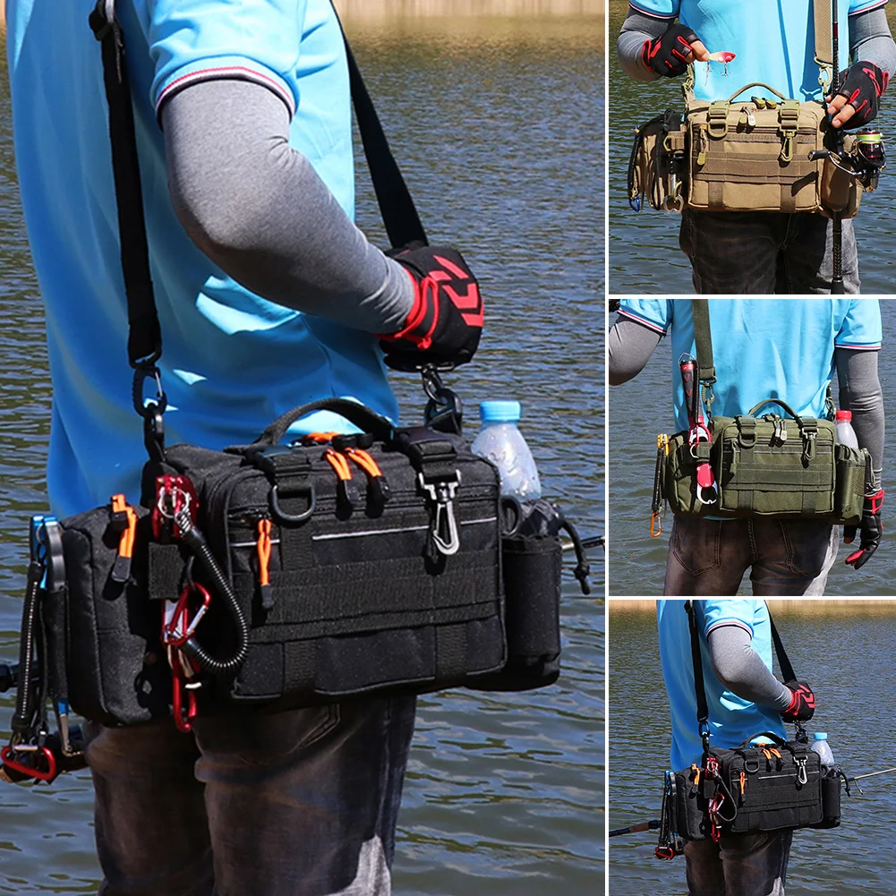 

Outdoor Adjustable Shoulder Strap Large Capacity Multi-pocket Fishing Bag Bait Holder Portable Fishing Tackle Bag Zipper