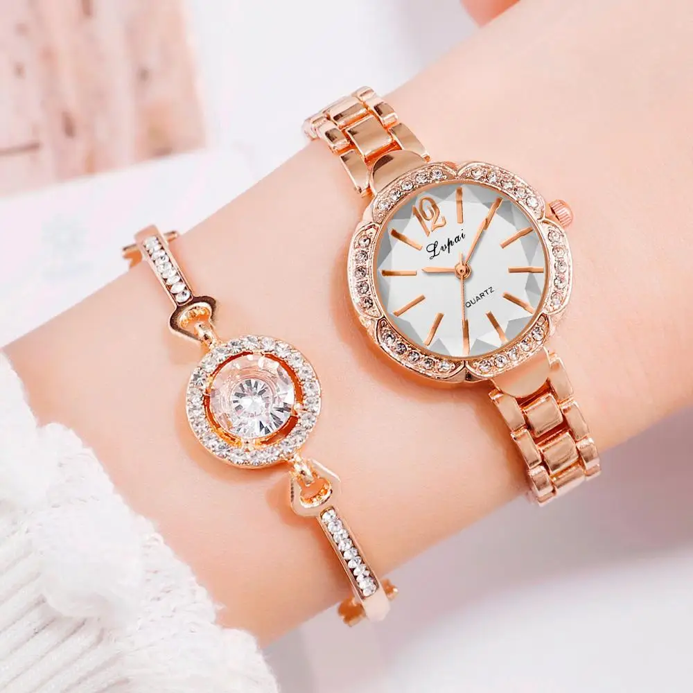 Lvpai изысканный хрусталь Женские часы розовое золото повседневные женские кварцевые часы браслет женские наручные часы Reloj Mujer A15