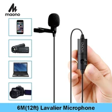 Микрофон MAONO Lavalier, 6 м, на клипсе, с воротником, конденсаторный микрофон, громкая связь, с отворотом, микрофон для смартфона Canon DSLR камеры, ПК, ноутбука