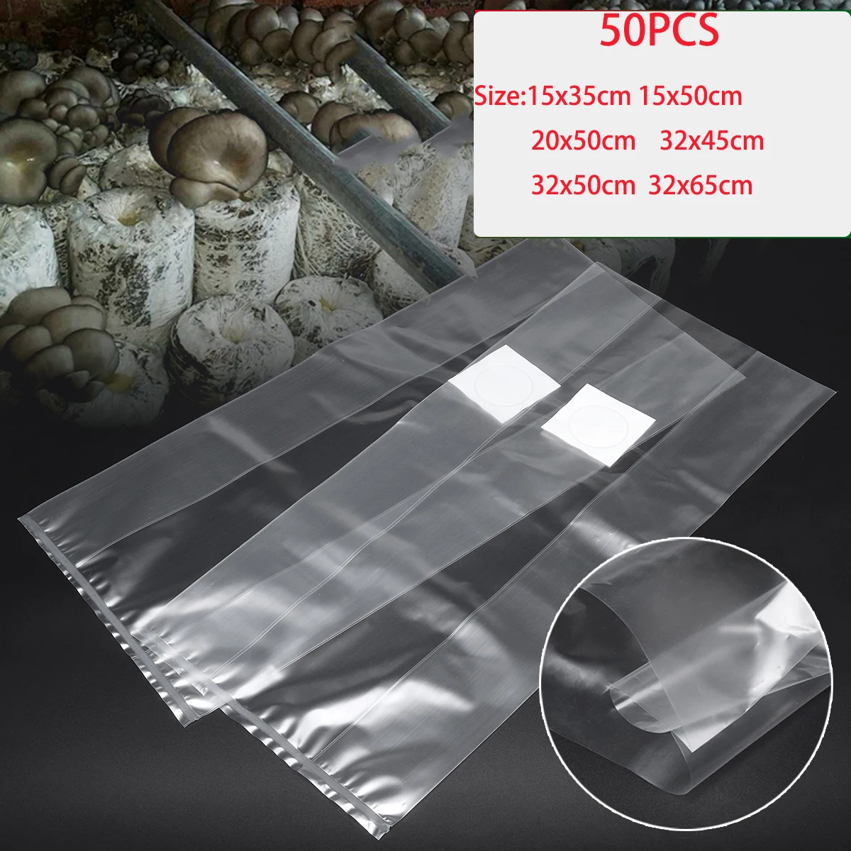 50PCS Polypropylene Mushroom Spawn Grow Bag High Temperature Pre Sealable Garden Planting Bag For Mushrooms Fungus 6 Sizes