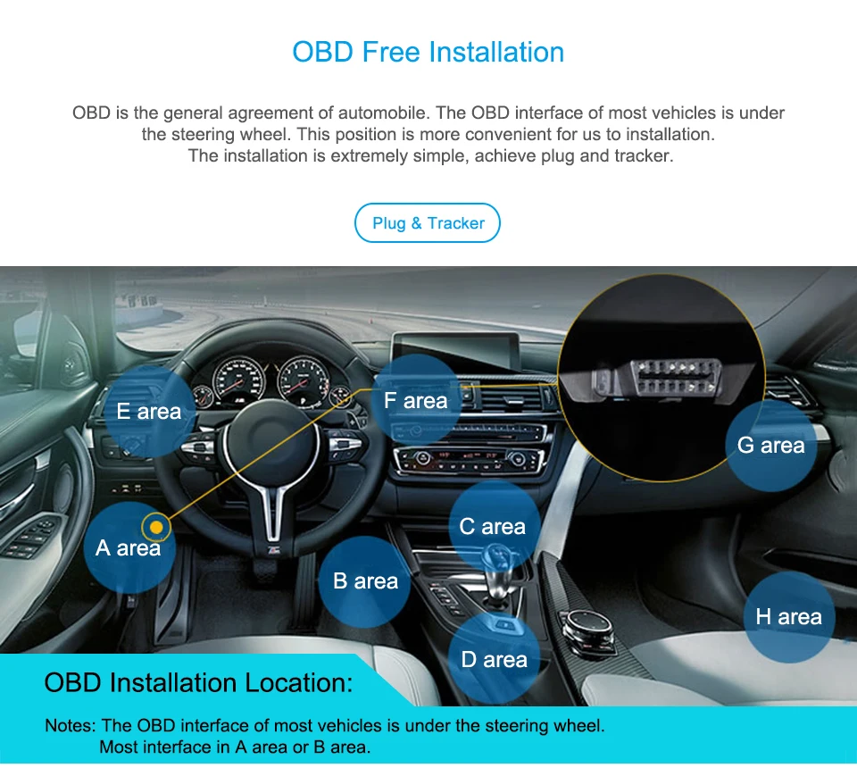 Compact Size OBD Car GPS Tracker With Plug& Play OBD Port Realtime GPS Positioning Tracking& Multiple Plug Out Alarm Free APP