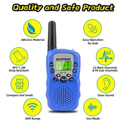 Walkie talkie Radio portable pour enfants, 2 pièces, mini walkie talkie portable pour enfants, communicateur, lampe de poche, alimentation sûre, interphone bidirectionnel 