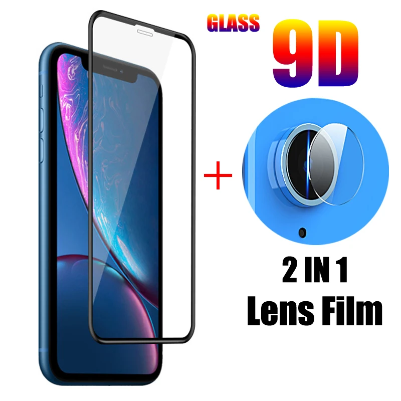 

2 in 1 Glass For iPhone Xr Back Camera Lens Protective Glass 9D Screen Protector Front Tempered Glass For iPhone xr Lens Film