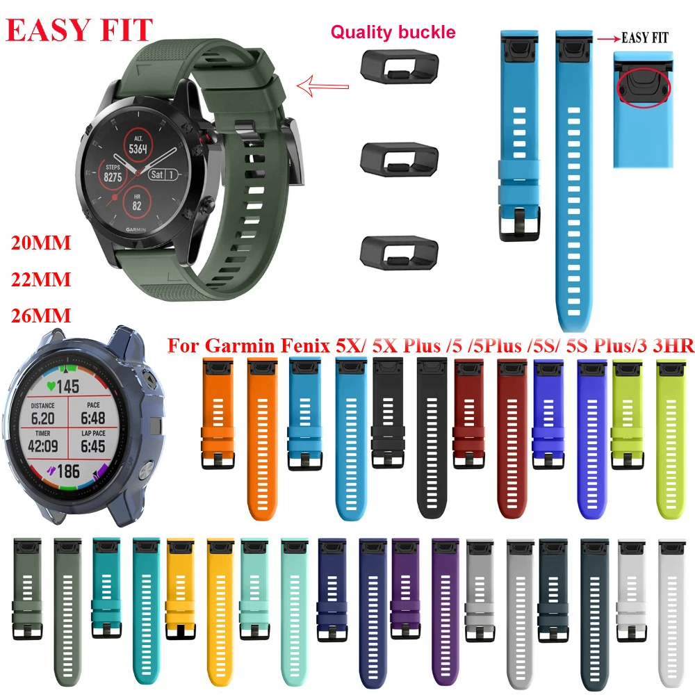 26 22 20 мм ремешок для часов Garmin Fenix 5S 5X 5 3 HR 6X 6 6S часы с быстросъемным силиконовым