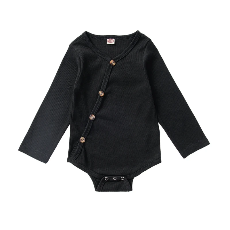 Черный TNewborns Baby Clothes Casual Long Sleeve Solid Print Rompers Kids Girls Jumpsuit Clothes Baby Clothes Infant Girls Boys Rompers - Цвет: Черный