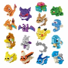 Pokemon Pikachu Bouwstenen Speelgoed Model Educatief Ornament Takara Tomy Mewtwo 3D Blok Baksteen Kleine Gemonteerd Diy Kids Gift