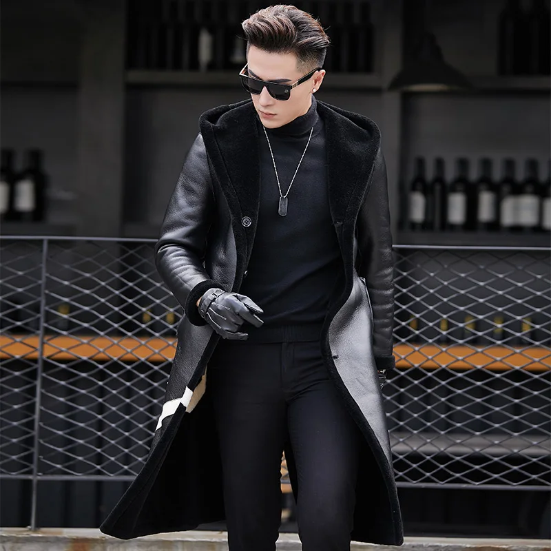 

Boollili Autumn Winter Leather Jacket Real Fur Coat Natural Wool Fur Double-sided Wear Sheep Shearling Long Coat